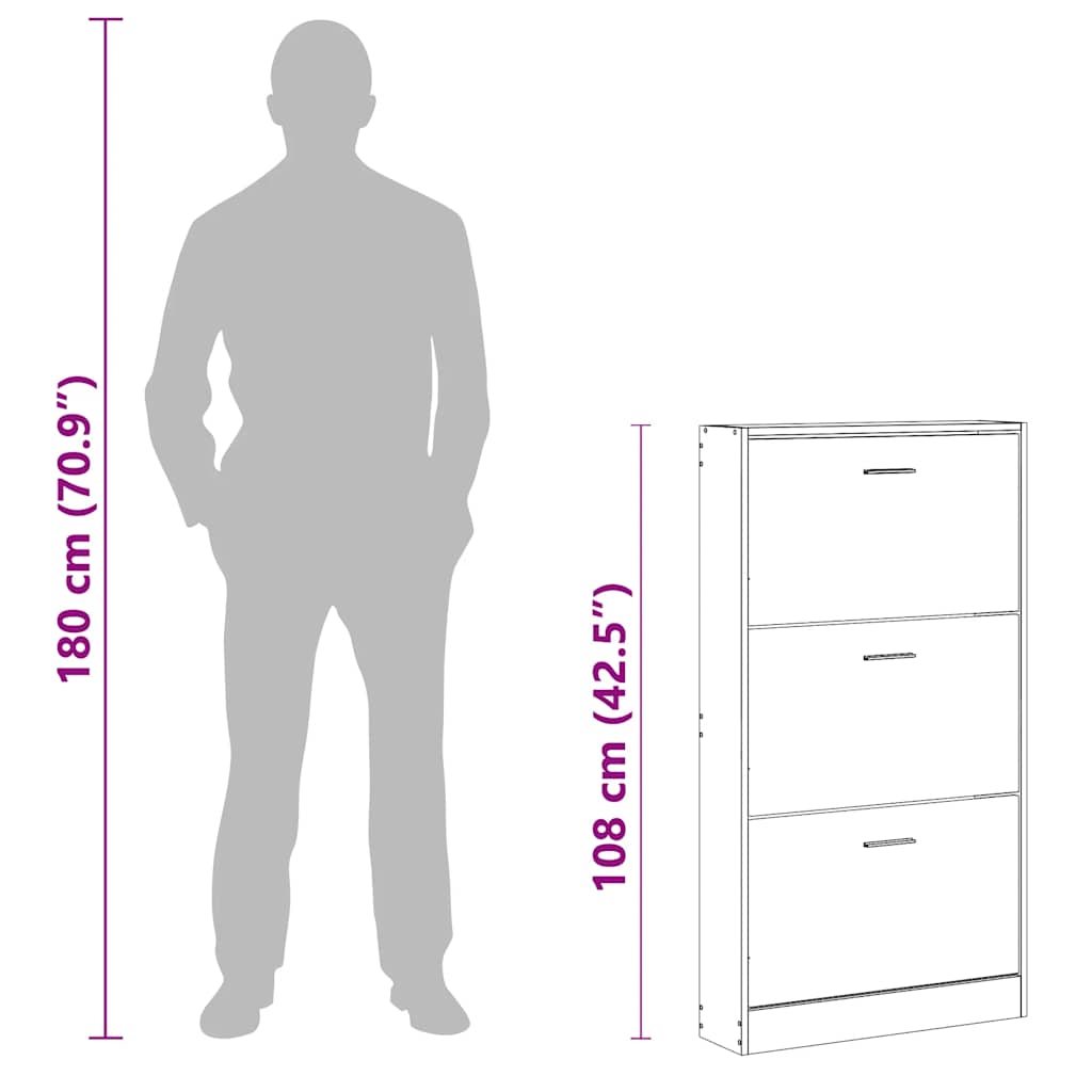 Shoe cabinet, black, 59x17x108cm, engineered wood