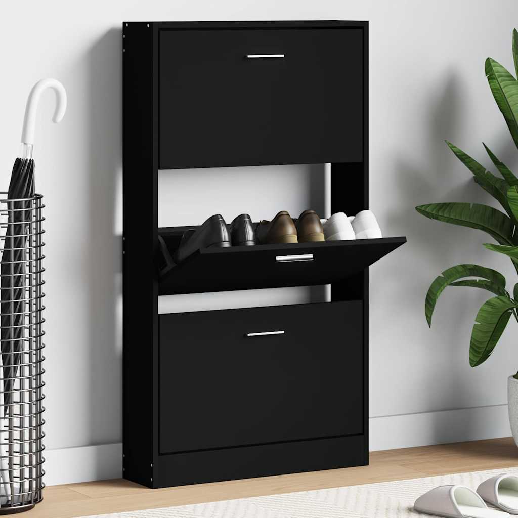 Shoe cabinet, black, 59x17x108cm, engineered wood