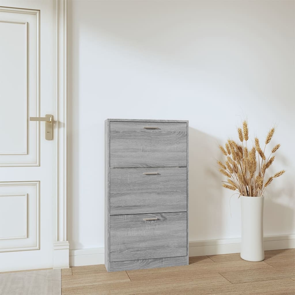 Shoe cabinet, grey oak, 59x17x108cm, engineered wood
