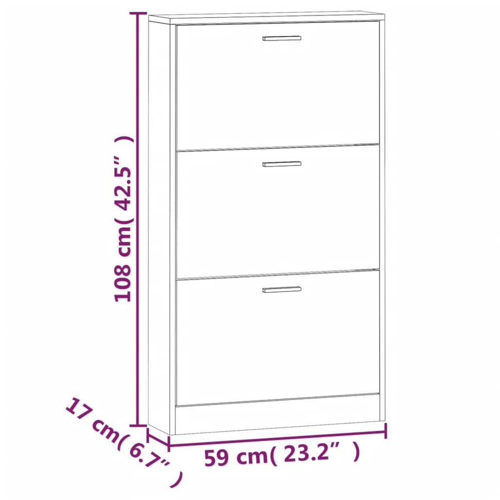 Shoe cabinet, grey oak, 59x17x108cm, engineered wood