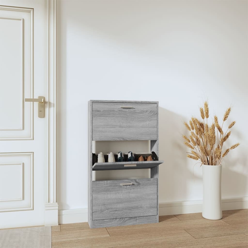 Shoe cabinet, grey oak, 59x17x108cm, engineered wood
