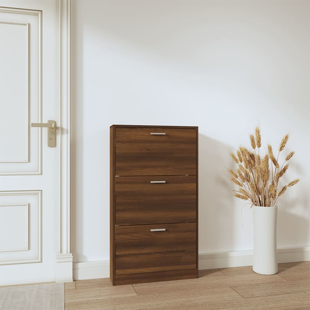 Shoe cabinet, brown oak, 59x17x108cm, engineered wood