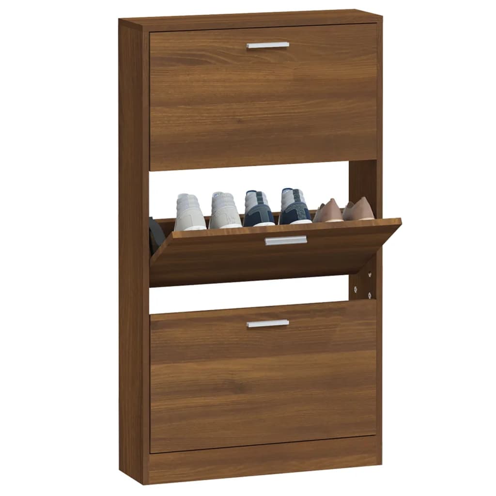 Shoe cabinet, brown oak, 59x17x108cm, engineered wood