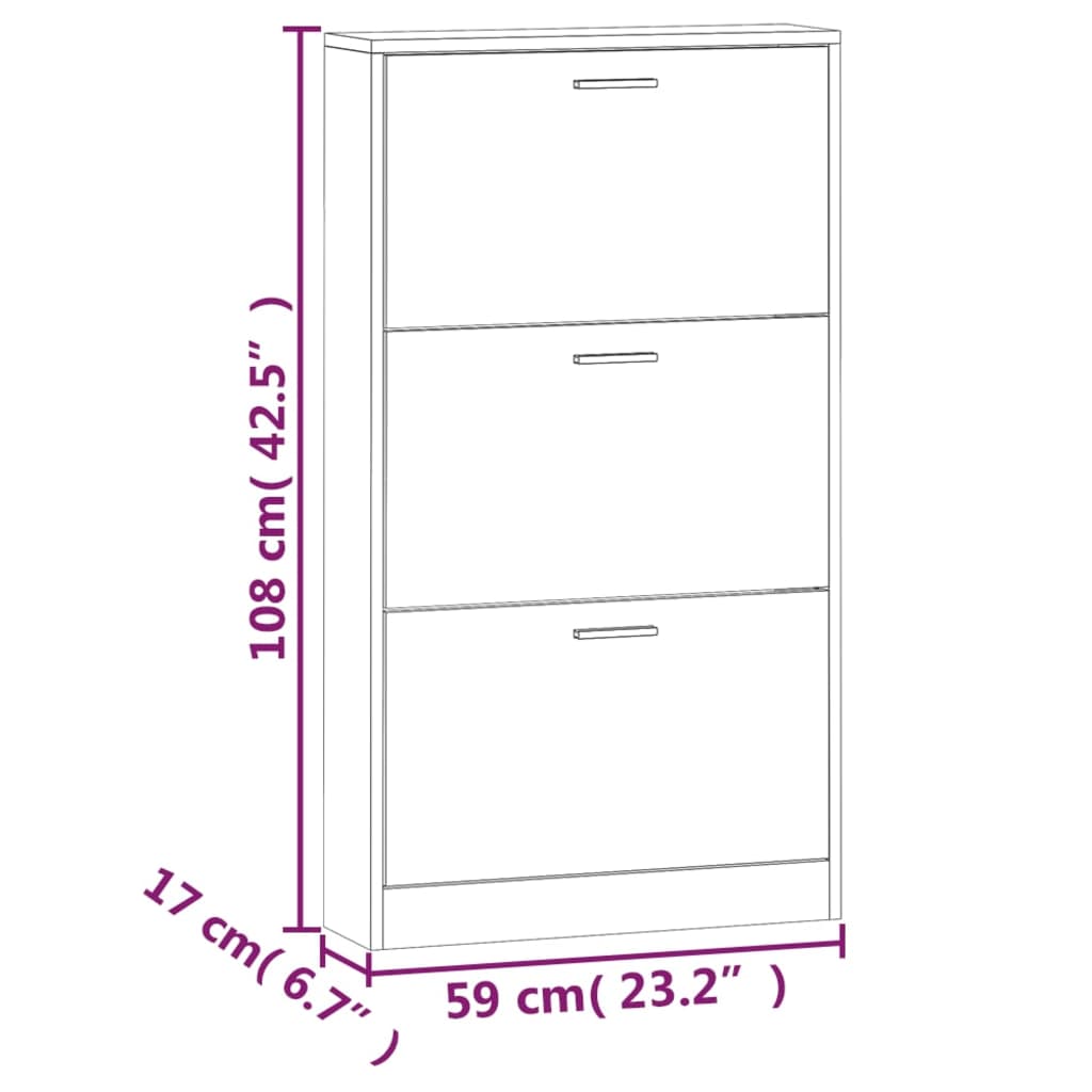 Shoe cabinet, brown oak, 59x17x108cm, engineered wood
