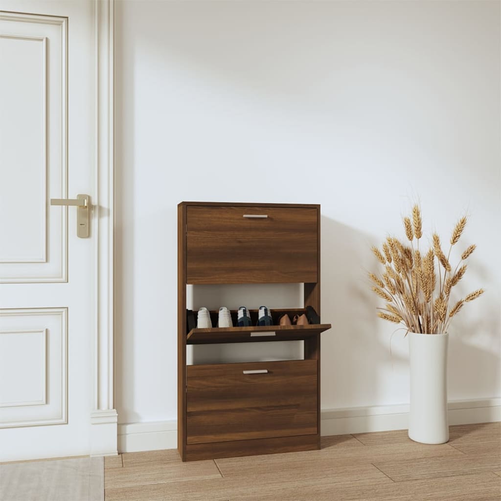 Shoe cabinet, brown oak, 59x17x108cm, engineered wood