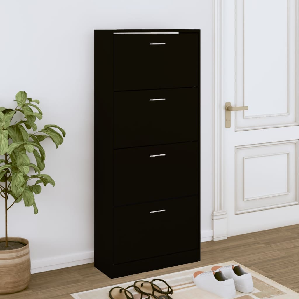 Spintelė batams, juodos spalvos, 63x24x147cm, apdirbta mediena