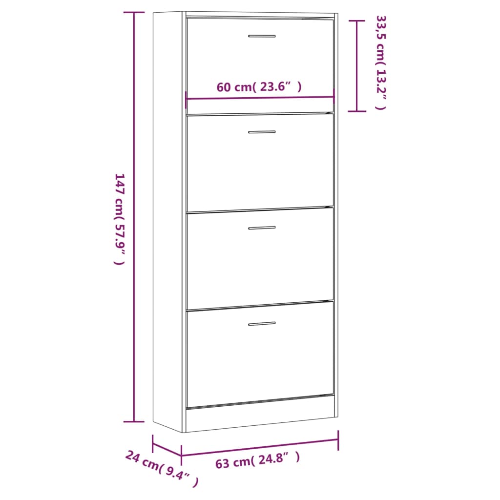 Shoe cabinet, concrete gray, 63x24x147cm, engineered wood