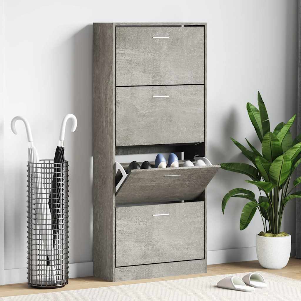 Shoe cabinet, concrete gray, 63x24x147cm, engineered wood