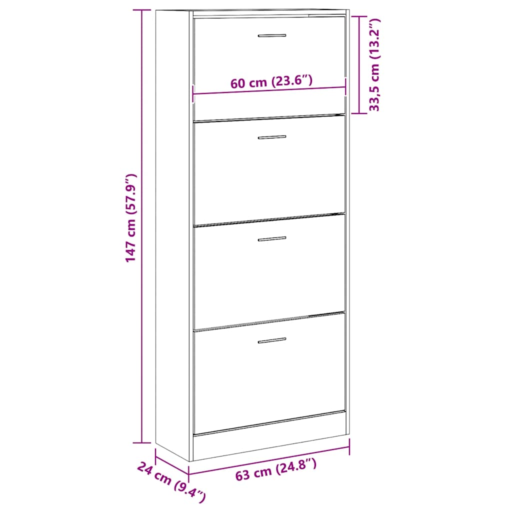 Shoe cabinet, grey oak, 63x24x147cm, engineered wood