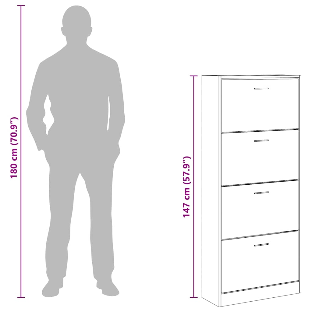 Shoe cabinet, grey oak, 63x24x147cm, engineered wood