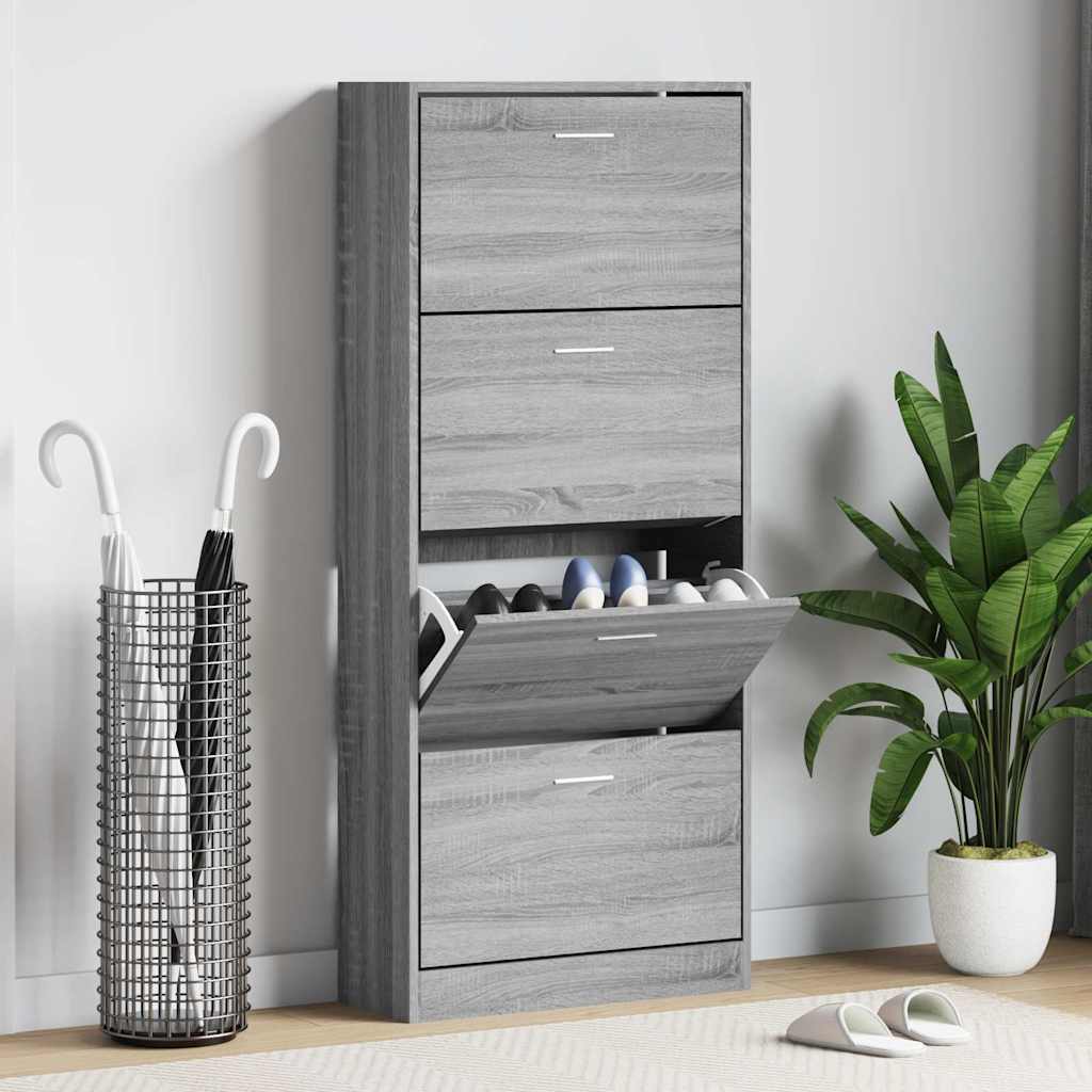Shoe cabinet, grey oak, 63x24x147cm, engineered wood
