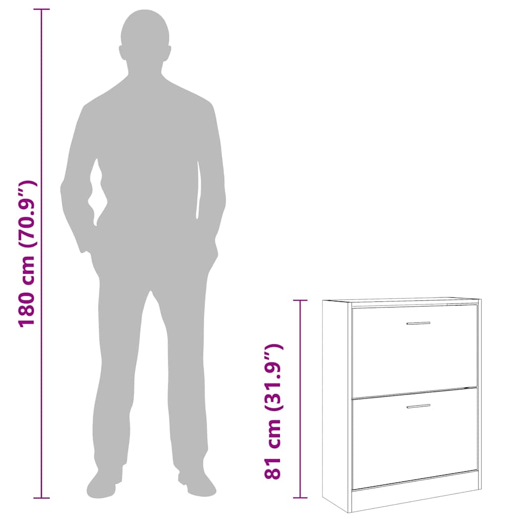 Shoe cabinet, concrete grey, 63x24x81cm, engineered wood