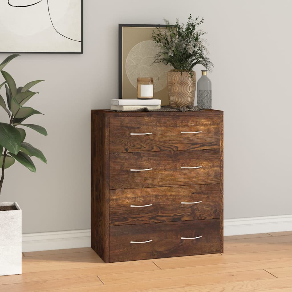 Sideboard with 4 drawers, smoky oak, 60x30.5x71cm