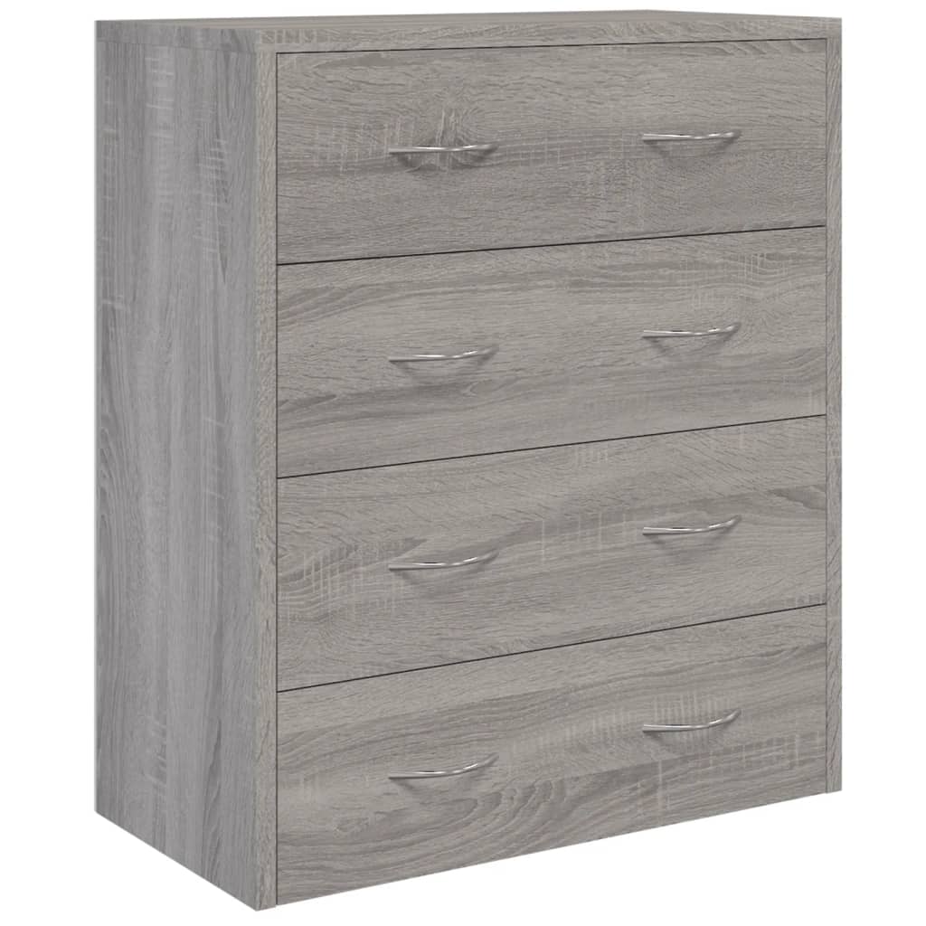 Sideboard with 4 Drawers, Grey Oak, 60x30.5x71cm