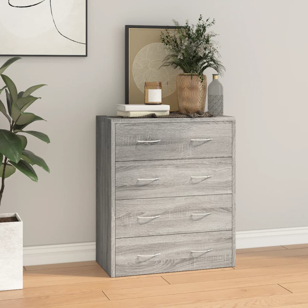Sideboard with 4 Drawers, Grey Oak, 60x30.5x71cm