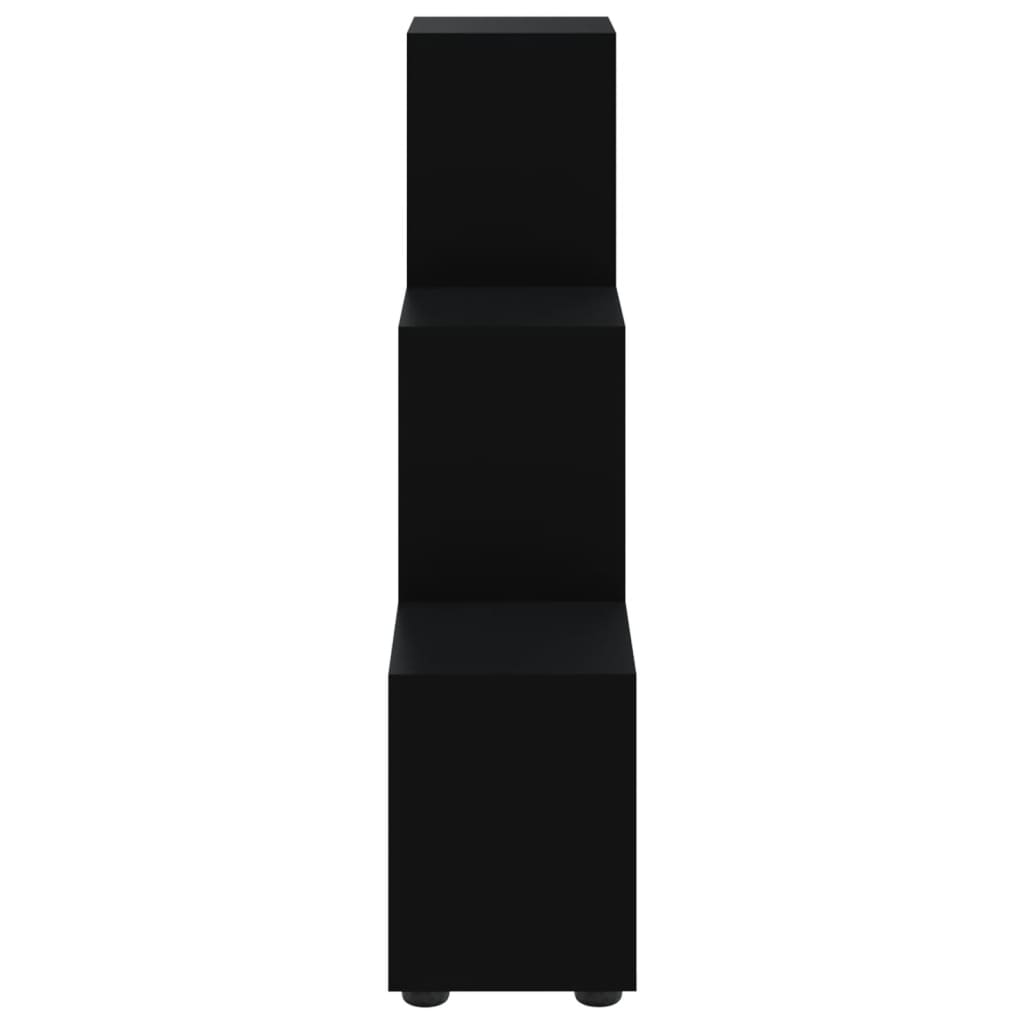 Knygų lentyna, juoda, 107cm, apdirbta mediena, laiptų dizaino