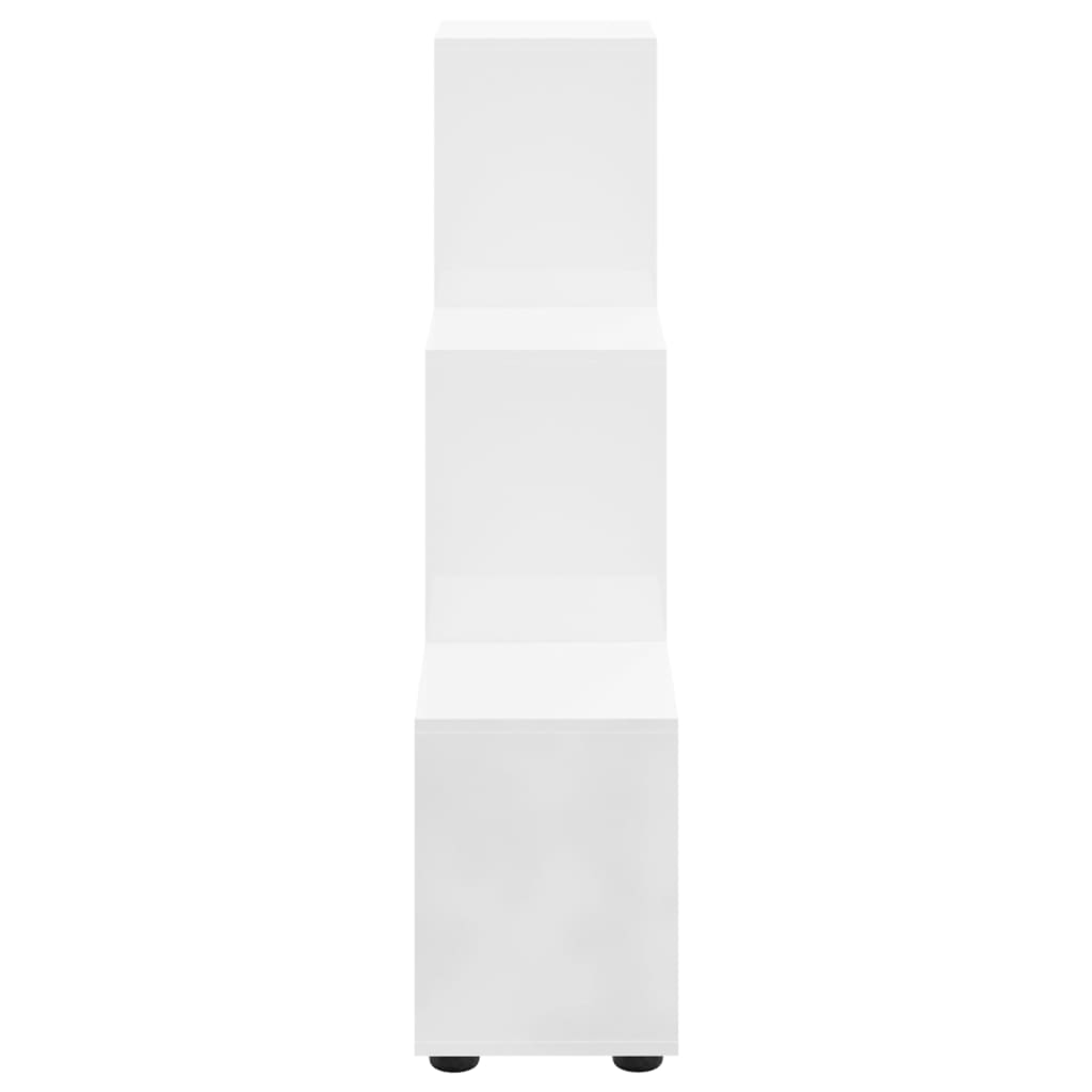 Grāmatu plaukts, balts, 107 cm, koka, kāpņu dizains, spīdīgs