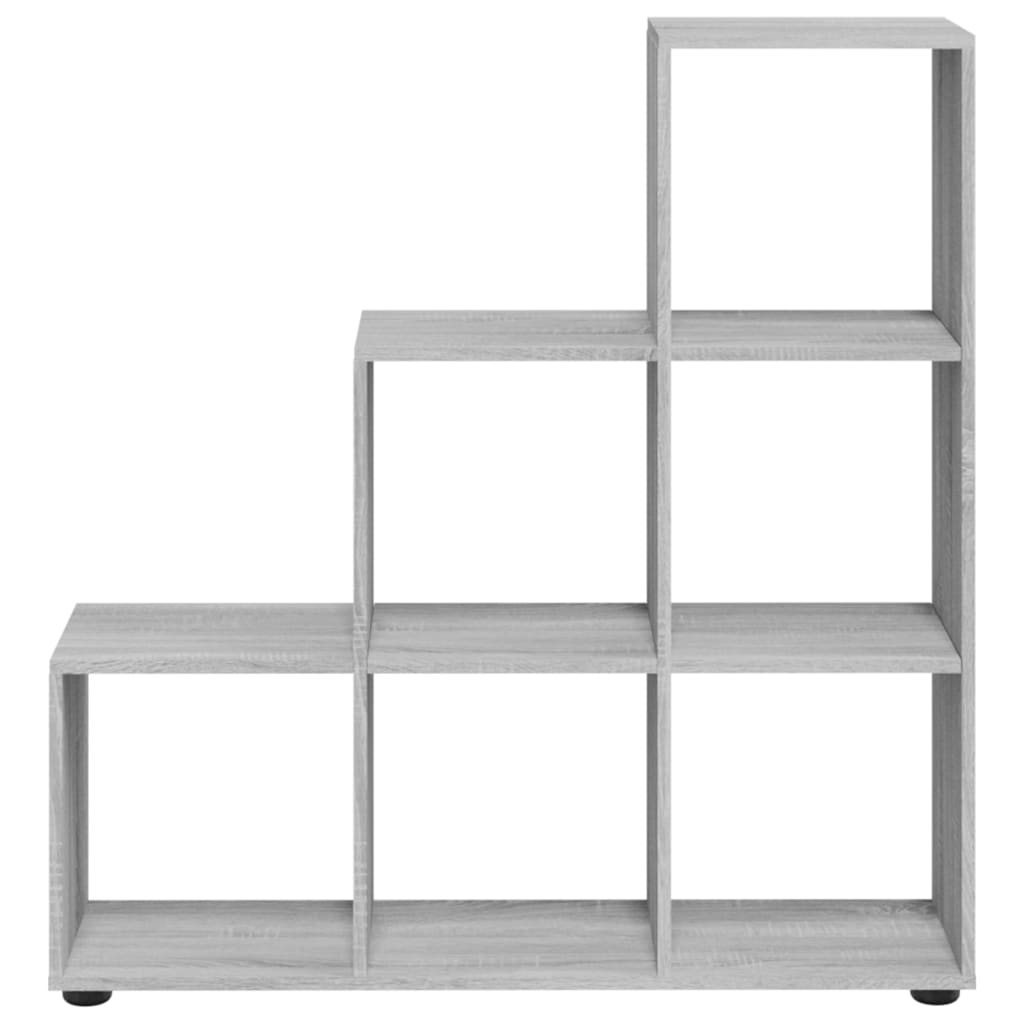 Grāmatu plaukts, pelēks ozols, 107 cm, koks, kāpņu dizains