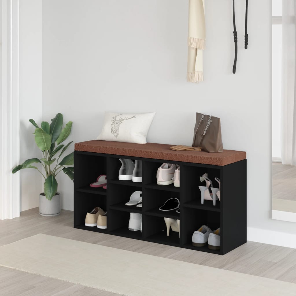 Shoe bench, black, 103x30x48cm, treated wood
