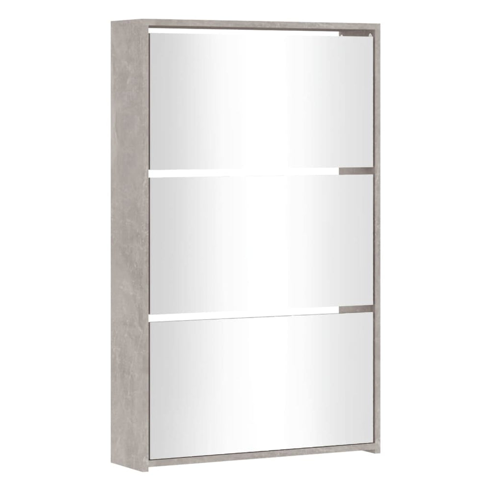 Shoe cabinet with mirror, 3-tier, grey, 63x17x102.5cm