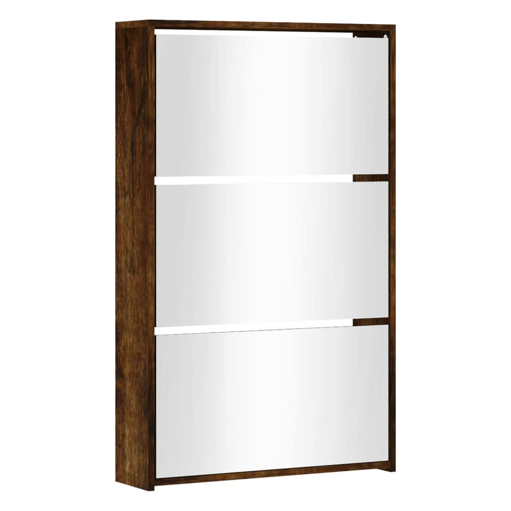 Shoe cabinet with mirror, 3-tier, oak, 63x17x102.5cm