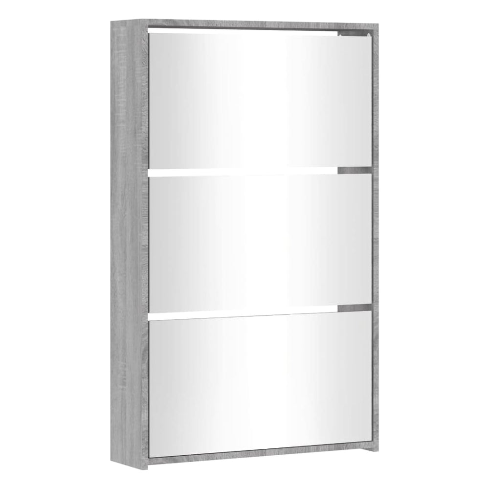Shoe cabinet with mirror, 3-tier, grey, 63x17x102.5cm