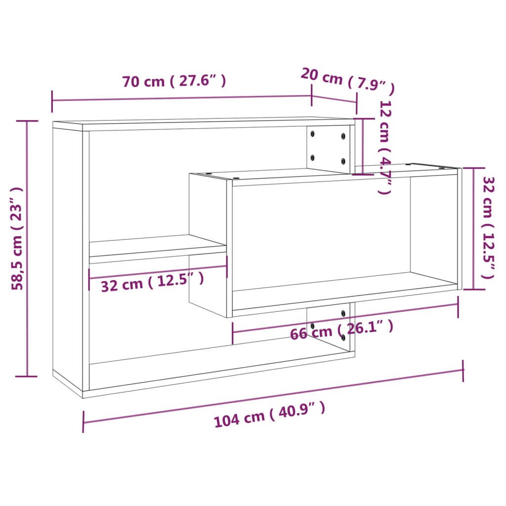 Wall shelf, grey oak, 104x20x58.5cm, engineered wood