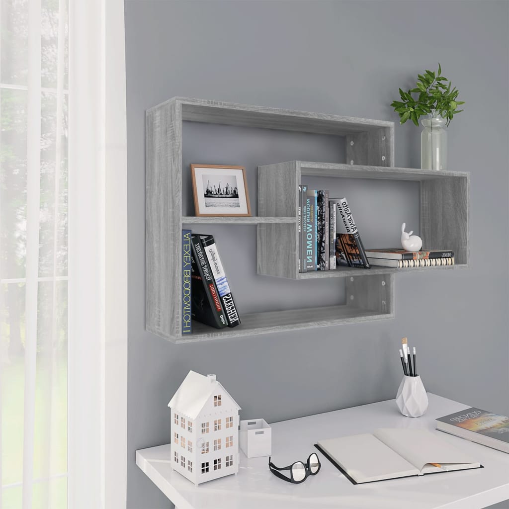 Wall shelf, grey oak, 104x20x58.5cm, engineered wood