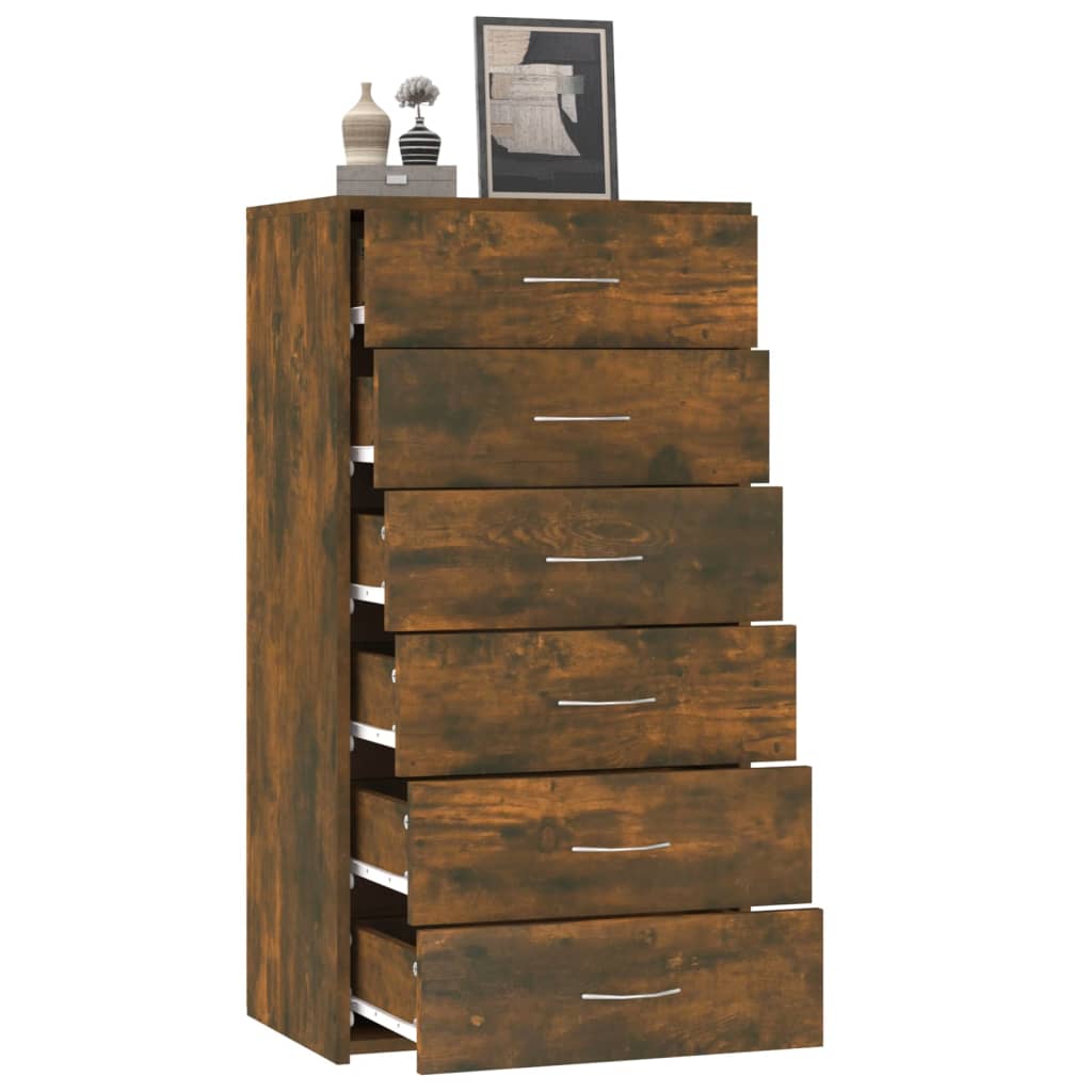 Side cabinet with 6 drawers, oak, 50x34x96cm, wood