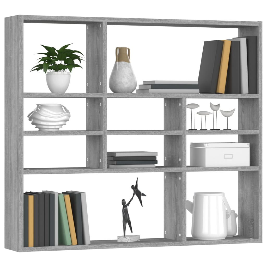Wall shelf, grey oak, 90x16x78cm, engineered wood