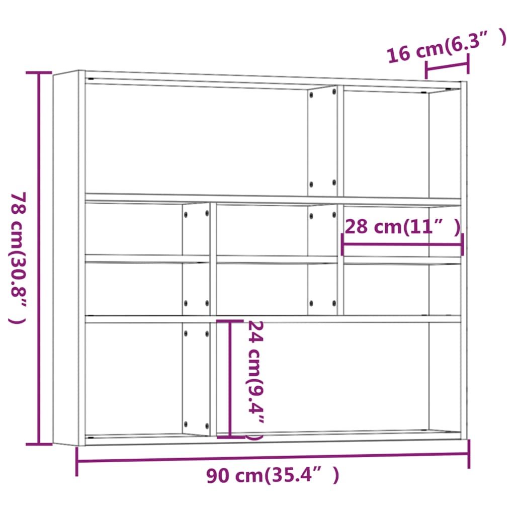 Wall shelf, grey oak, 90x16x78cm, engineered wood