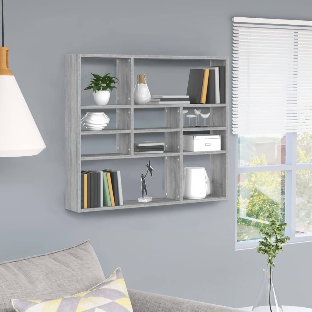 Wall shelf, grey oak, 90x16x78cm, engineered wood