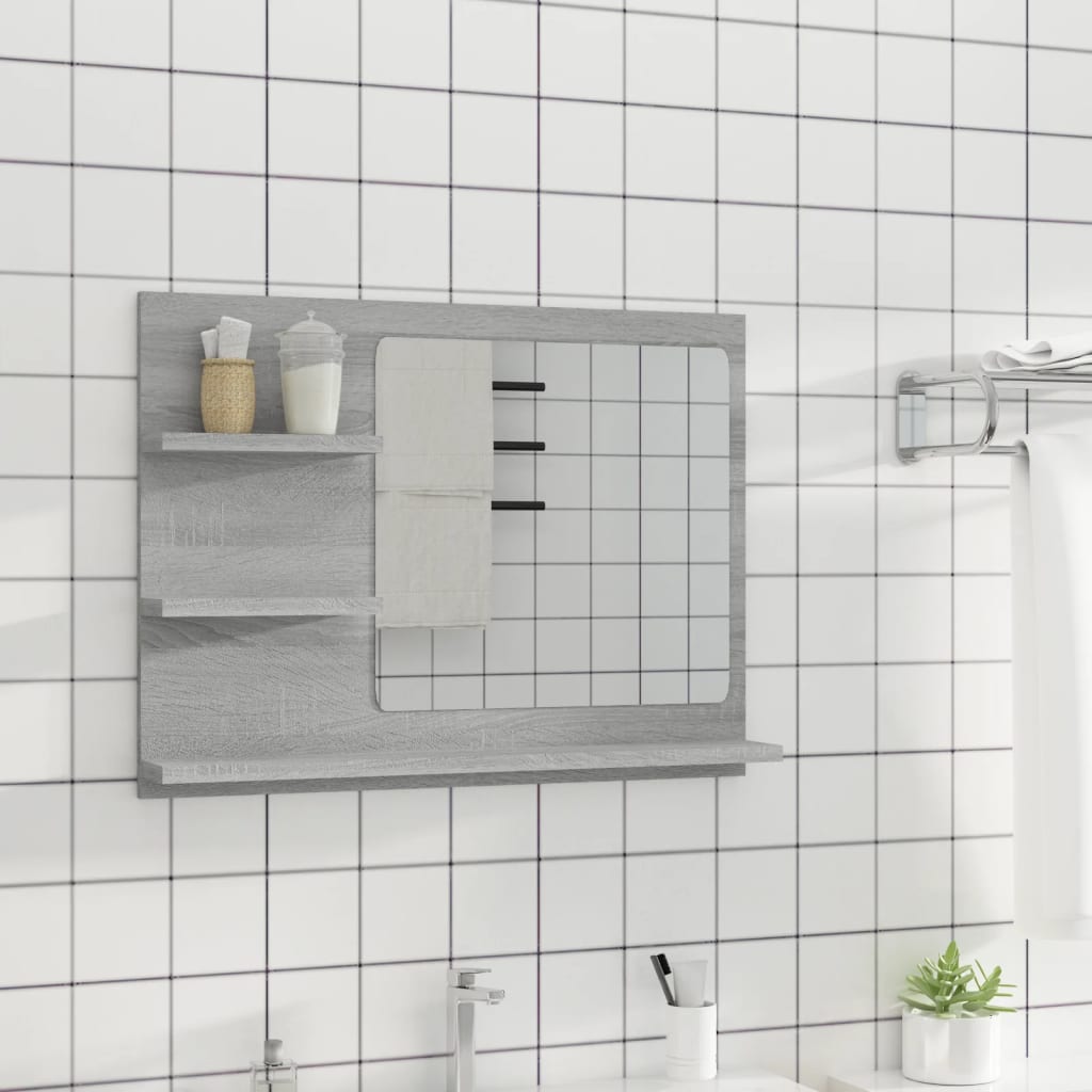 Bathroom mirror, grey oak, 60x10.5x45cm, wood