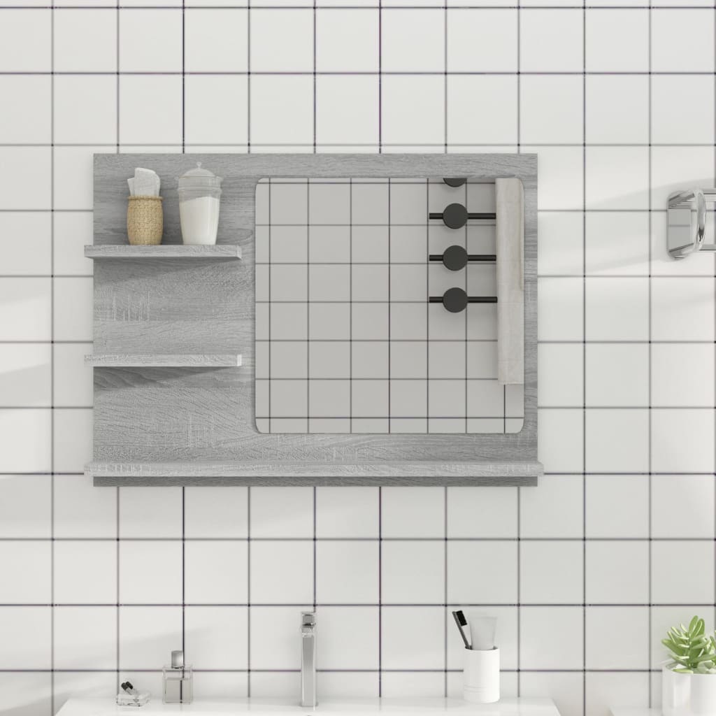 Bathroom mirror, grey oak, 60x10.5x45cm, wood