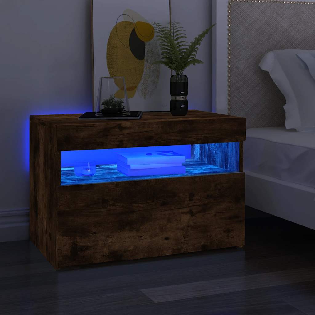TV spintelė su LED apšvietimu, dūminio ąžuolo, 60x35x40cm