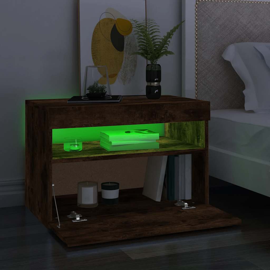 TV spintelė su LED apšvietimu, dūminio ąžuolo, 60x35x40cm