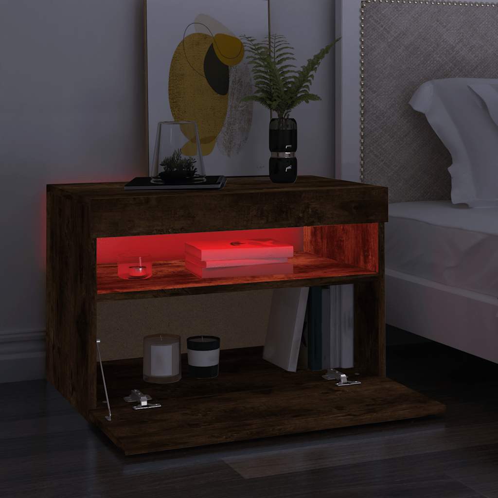 TV spintelė su LED apšvietimu, dūminio ąžuolo, 60x35x40cm