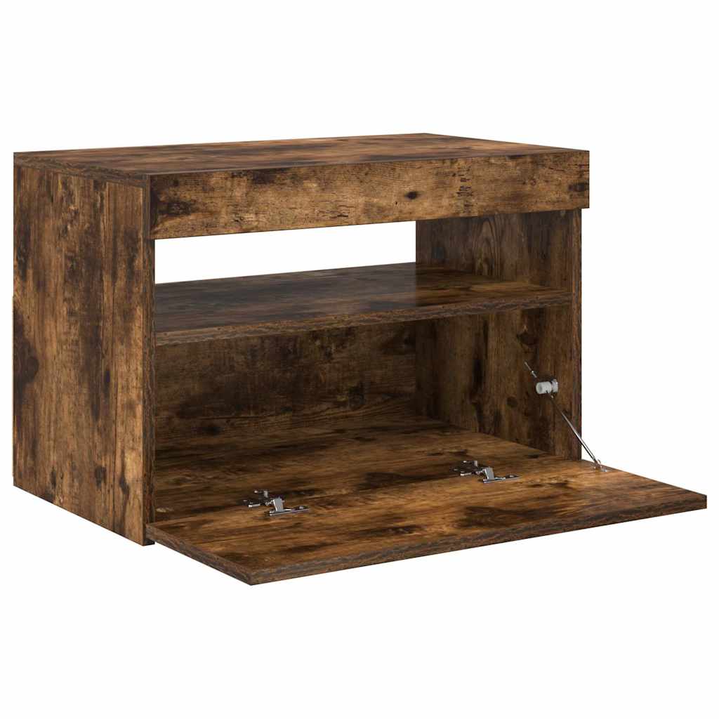 TV spintelė su LED apšvietimu, dūminio ąžuolo, 60x35x40cm