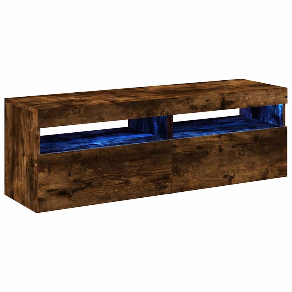 TV spintelės su LED, 2vnt., dūminio ąžuolo, 60x35x40cm