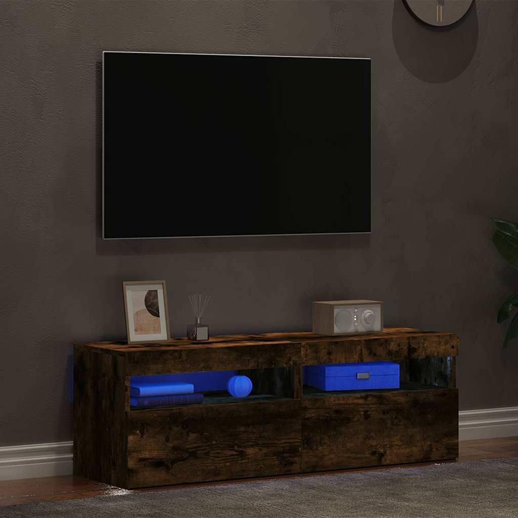 TV spintelės su LED, 2vnt., dūminio ąžuolo, 60x35x40cm