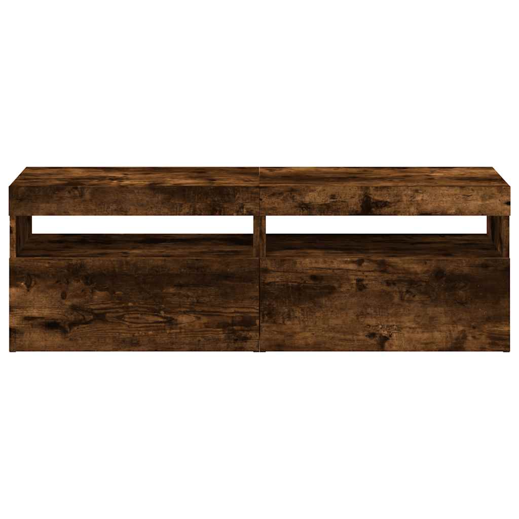 TV spintelės su LED, 2vnt., dūminio ąžuolo, 60x35x40cm