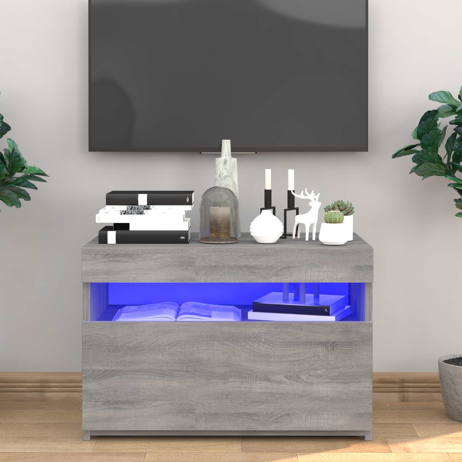 Televizoriaus spintelė su LED, pilka ąžuolo, 60x35x40cm