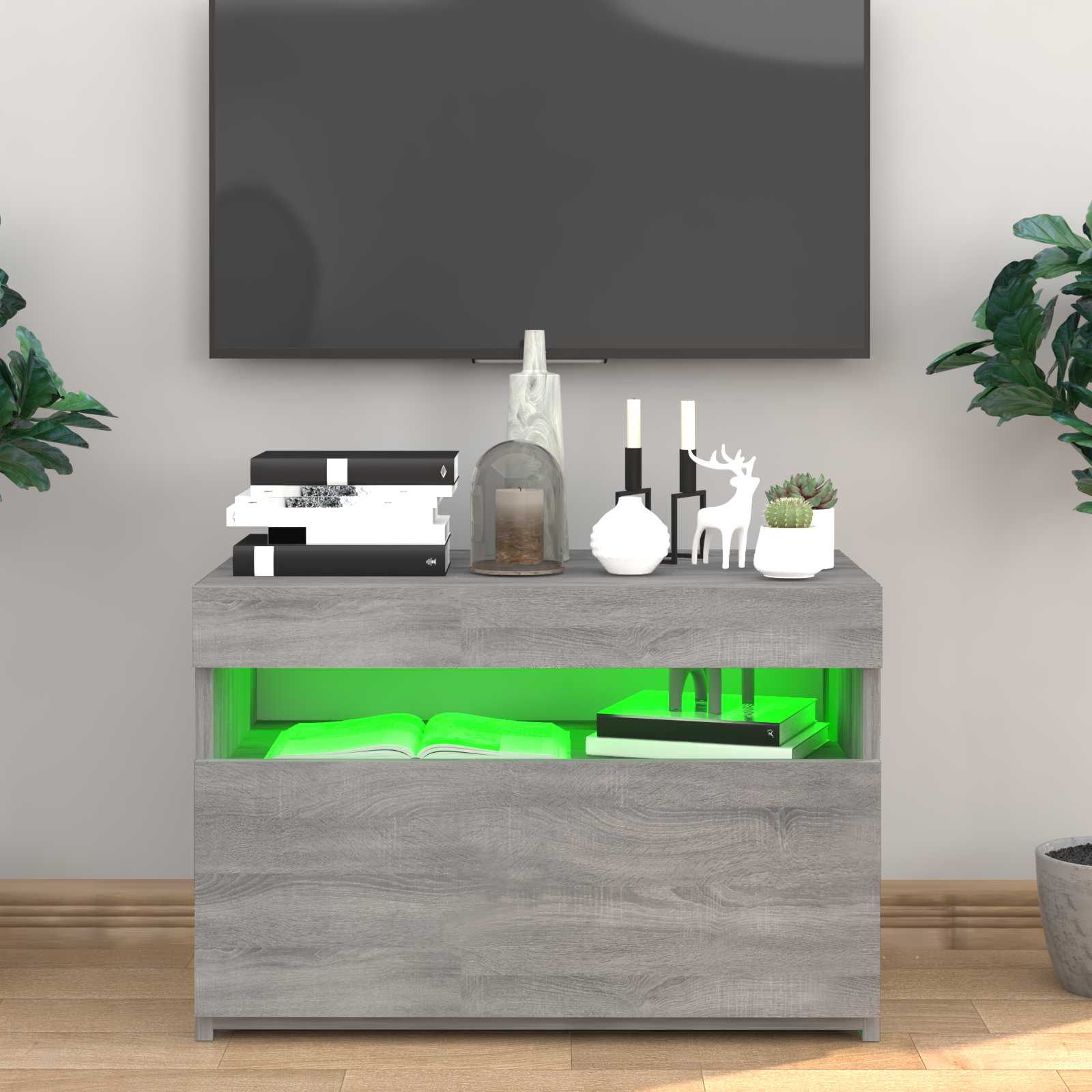 Televizoriaus spintelė su LED, pilka ąžuolo, 60x35x40cm