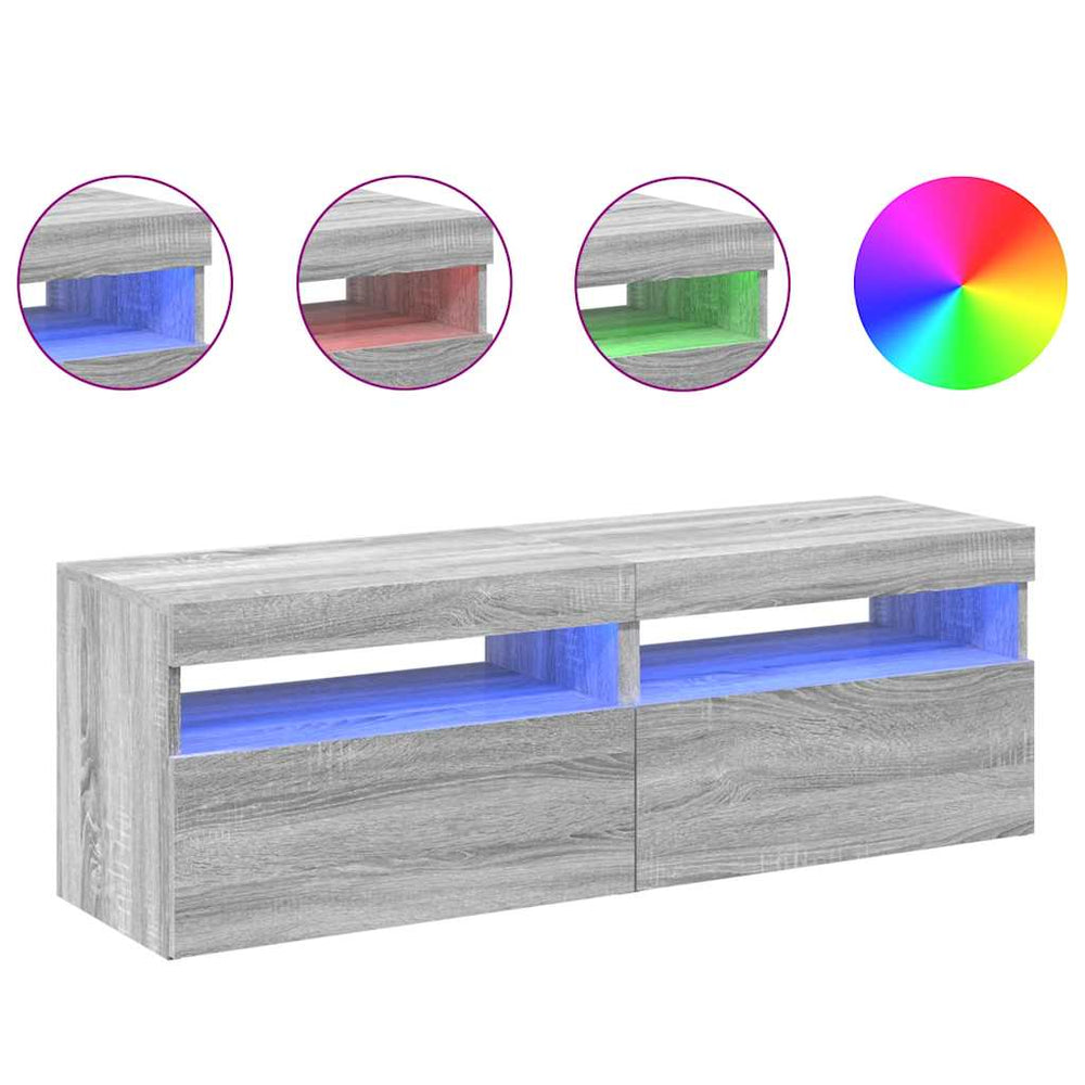 TV spintelės su LED, 2vnt., pilkos ąžuolo, 60x35x40cm