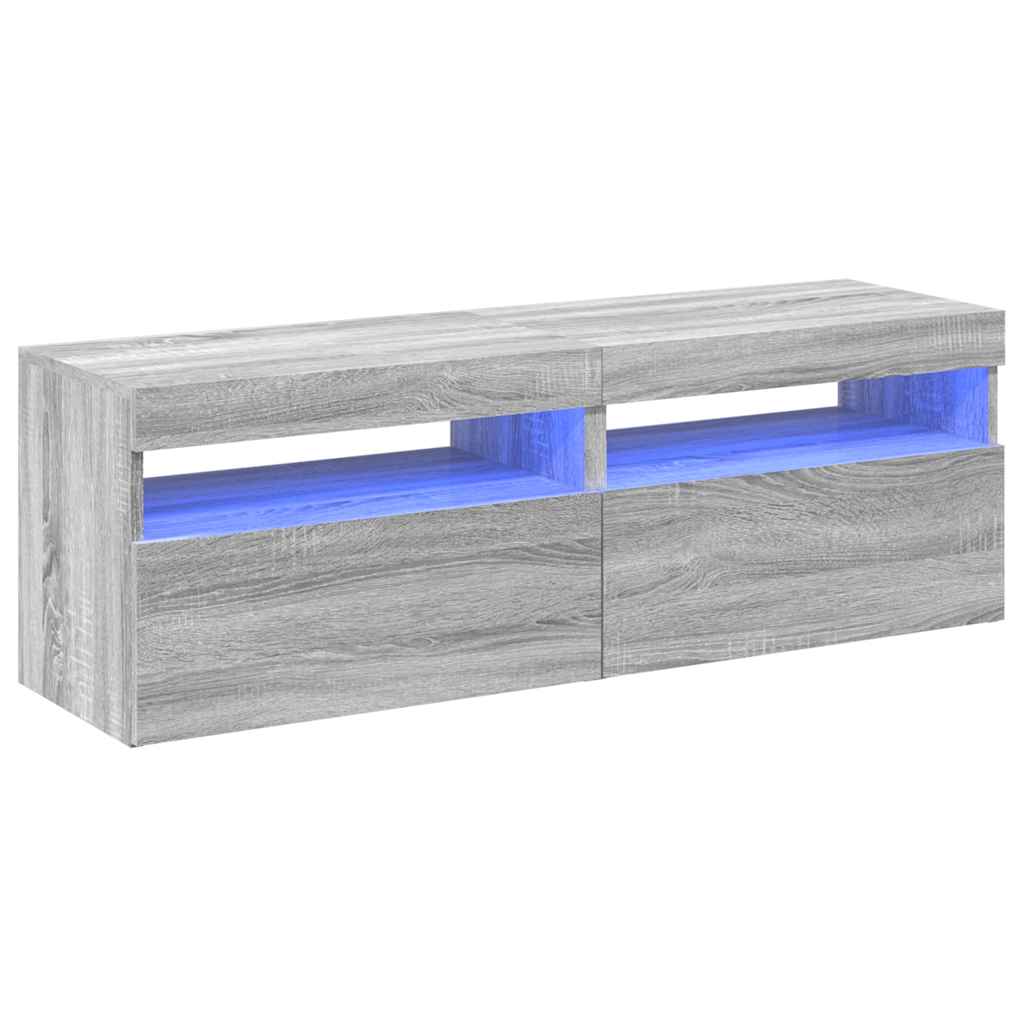 TV spintelės su LED, 2vnt., pilkos ąžuolo, 60x35x40cm