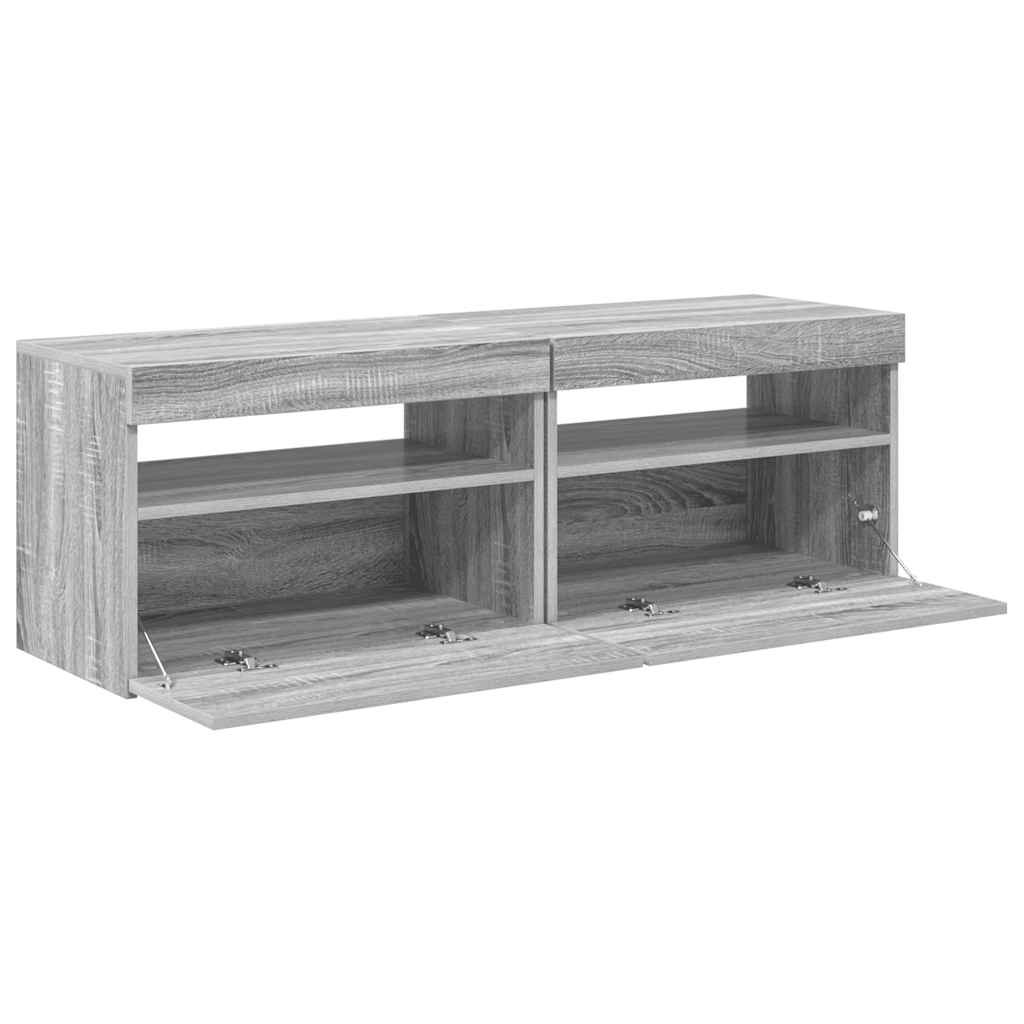 TV spintelės su LED, 2vnt., pilkos ąžuolo, 60x35x40cm