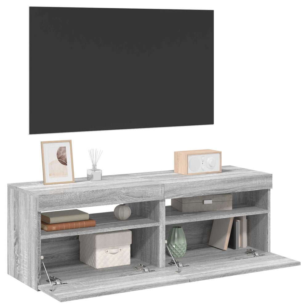 TV spintelės su LED, 2vnt., pilkos ąžuolo, 60x35x40cm