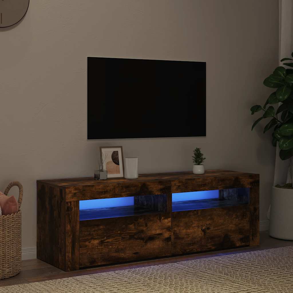 TV skapītis ar LED apgaismojumu, dūmu ozols, 120x35x40cm