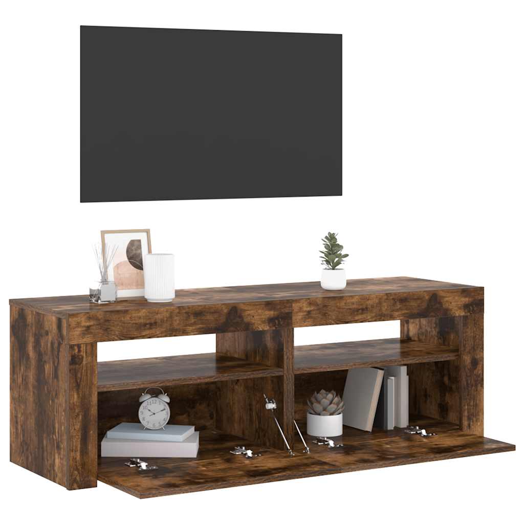 TV skapītis ar LED apgaismojumu, dūmu ozols, 120x35x40cm