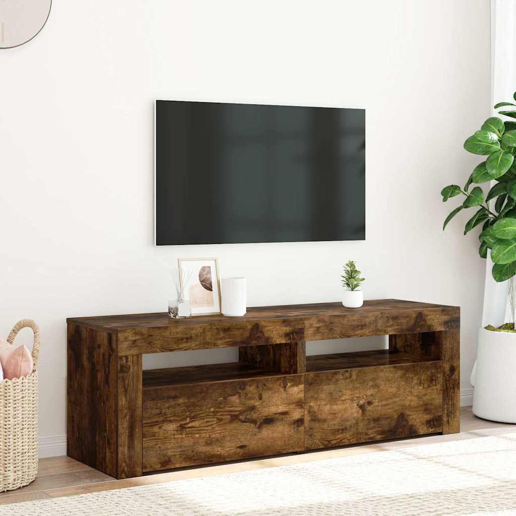 Televizoriaus spintelė su LED, dūminio ąžuolo, 120x35x40cm